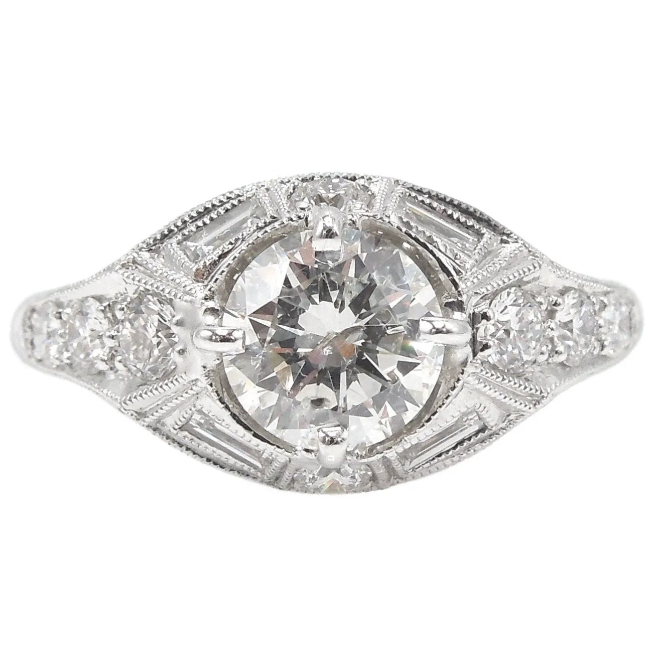1.09ct Art Deco Style Diamond Accented Engagement Ring in 14K White Gold