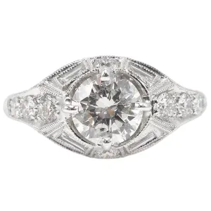 1.09ct Art Deco Style Diamond Accented Engagement Ring in 14K White Gold