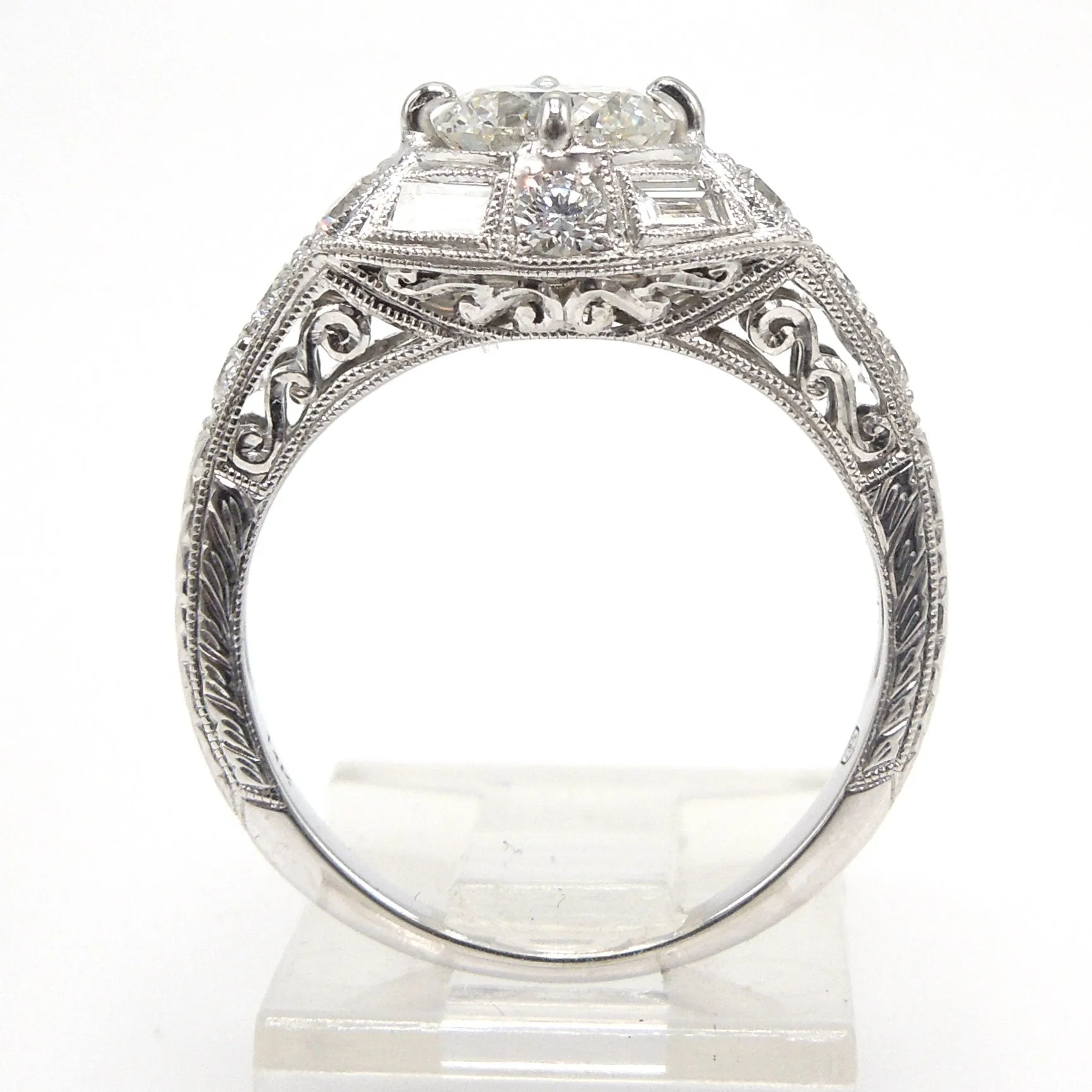 1.09ct Art Deco Style Diamond Accented Engagement Ring in 14K White Gold