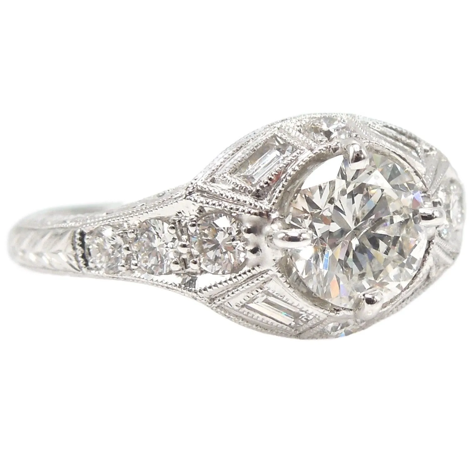 1.09ct Art Deco Style Diamond Accented Engagement Ring in 14K White Gold