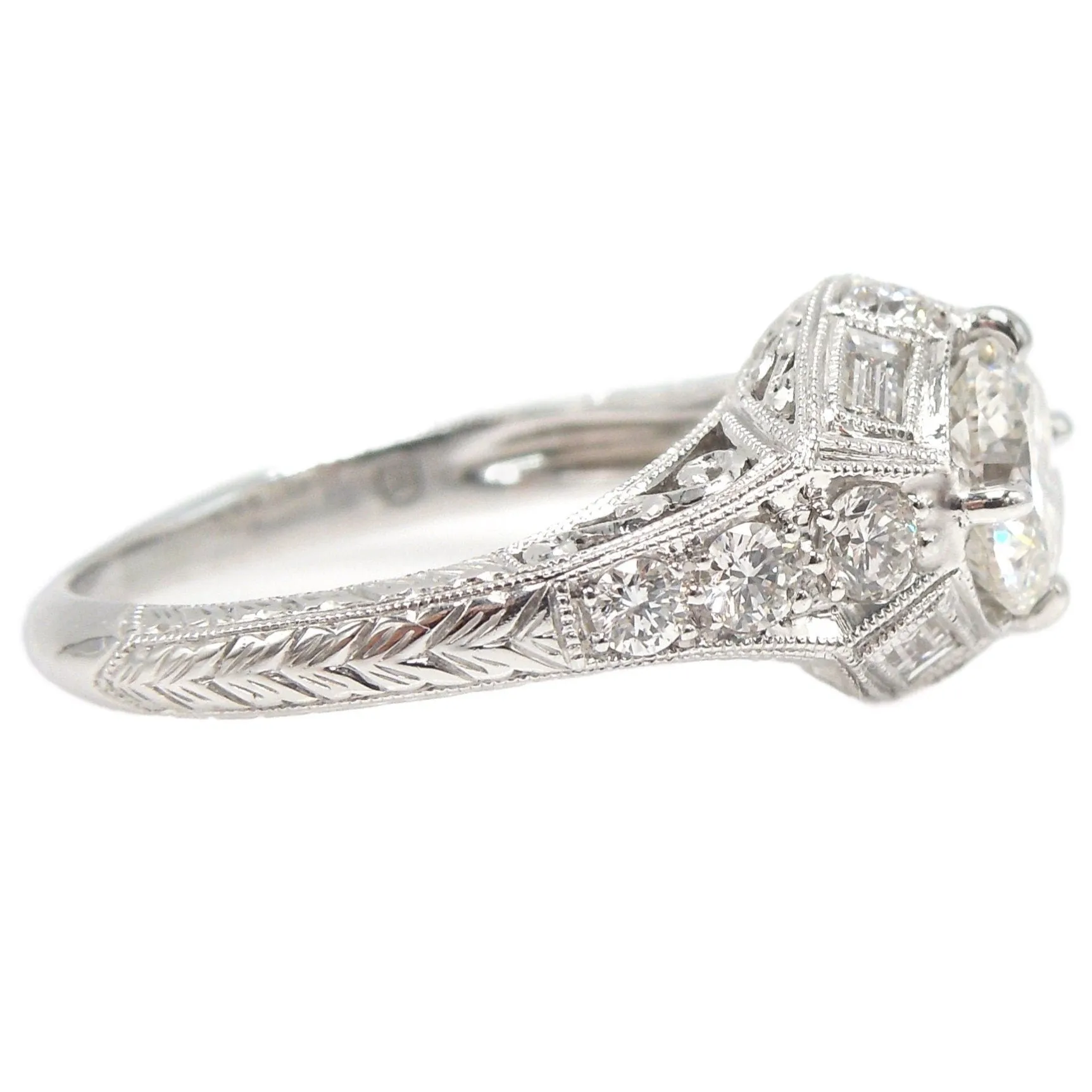 1.09ct Art Deco Style Diamond Accented Engagement Ring in 14K White Gold