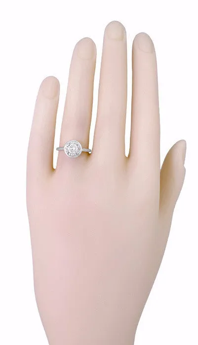 1/2 Carat Diamond Art Deco Solitaire Halo Engagement Ring in White Gold | Vintage 1930's Design
