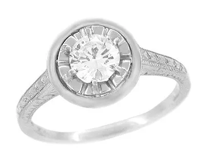 1/2 Carat Diamond Art Deco Solitaire Halo Engagement Ring in White Gold | Vintage 1930's Design