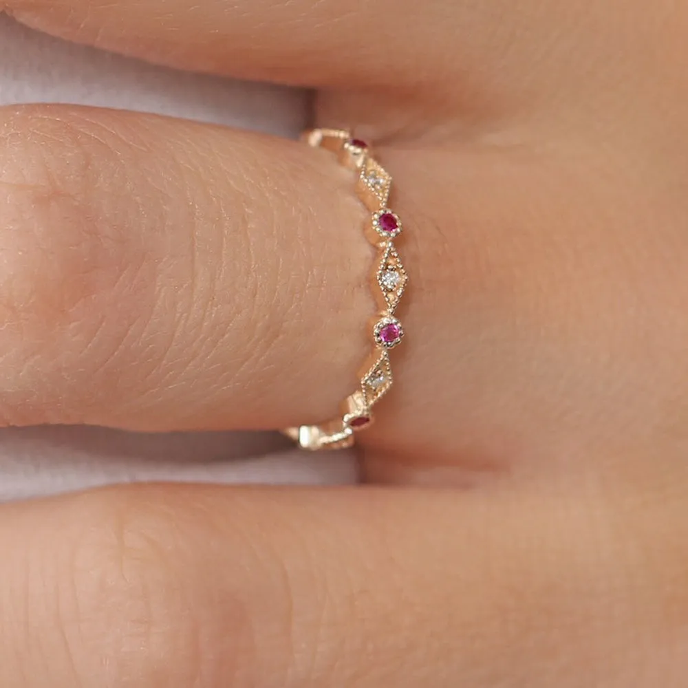 14k Ruby Art Deco Wedding Band