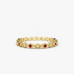 14k Ruby Art Deco Wedding Band