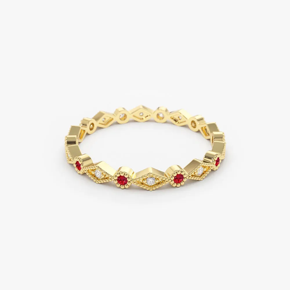 14k Ruby Art Deco Wedding Band