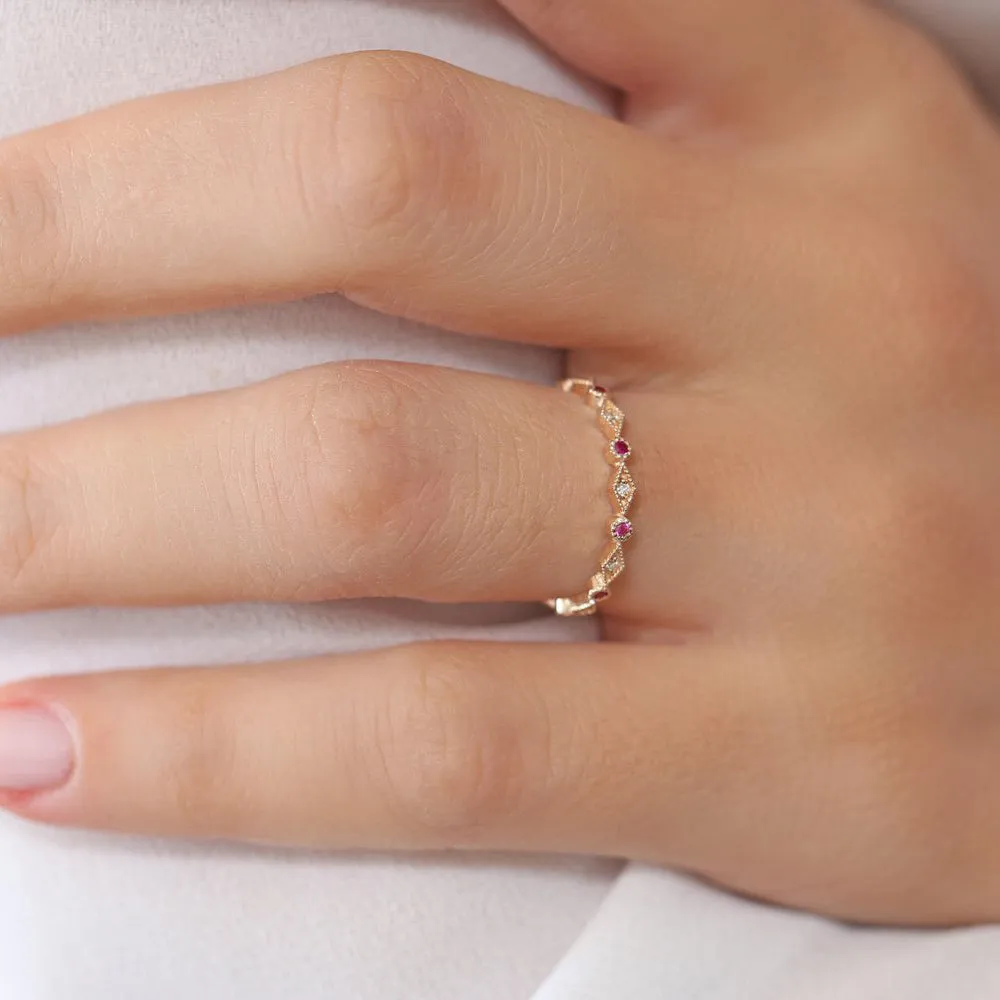 14k Ruby Art Deco Wedding Band