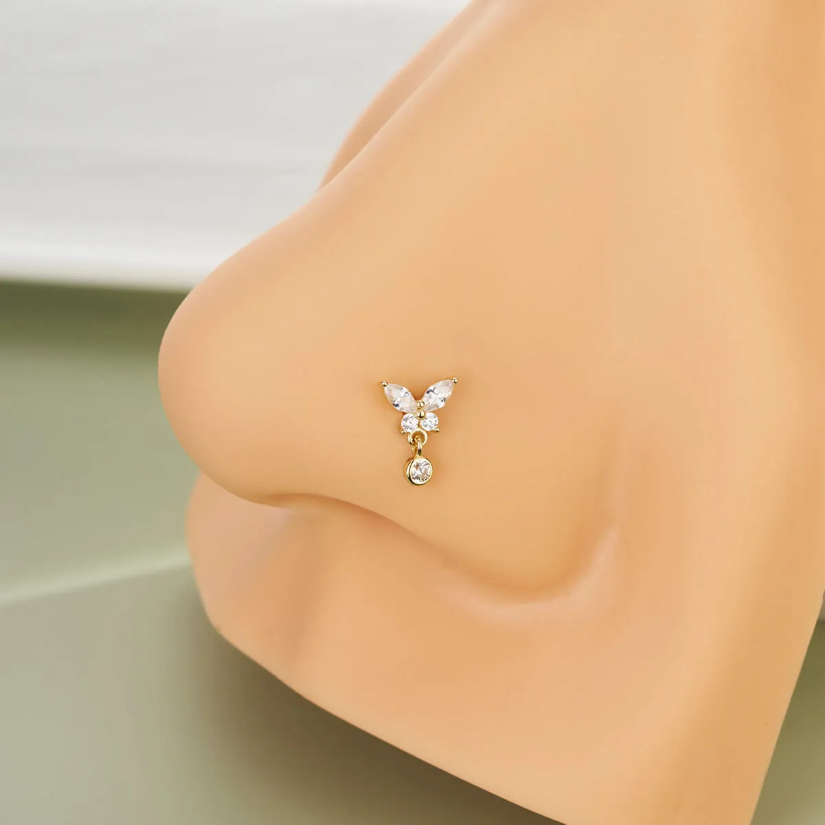 14K Solid Gold Butterfly L-Shaped Nose Stud