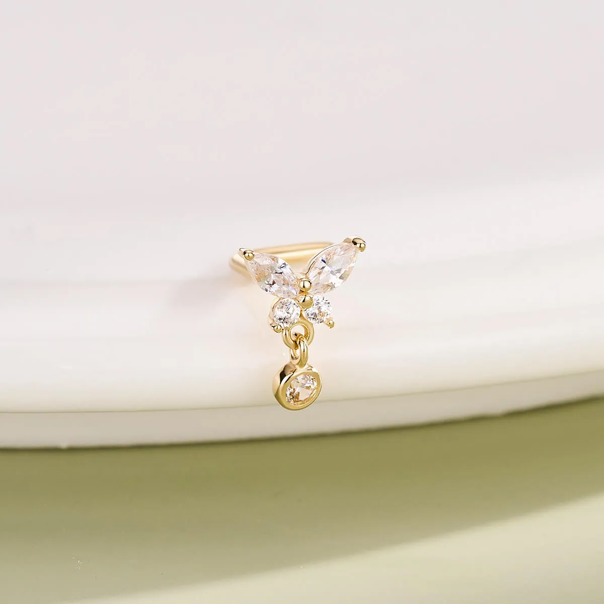 14K Solid Gold Butterfly L-Shaped Nose Stud