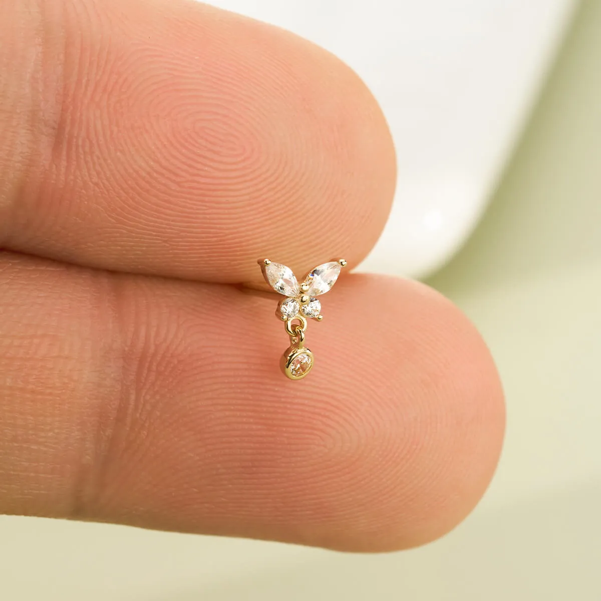 14K Solid Gold Butterfly L-Shaped Nose Stud