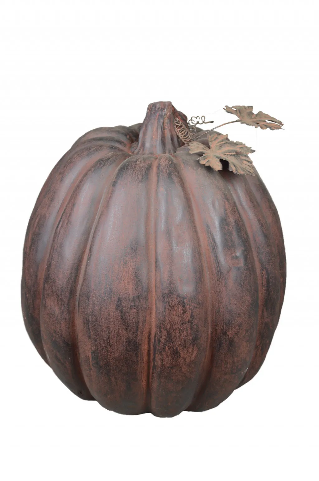 17" Distressed Orange and Black Rustic Pumpkin Sculpture