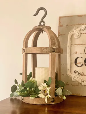 17" Wood Round Lantern with Hook Hanger