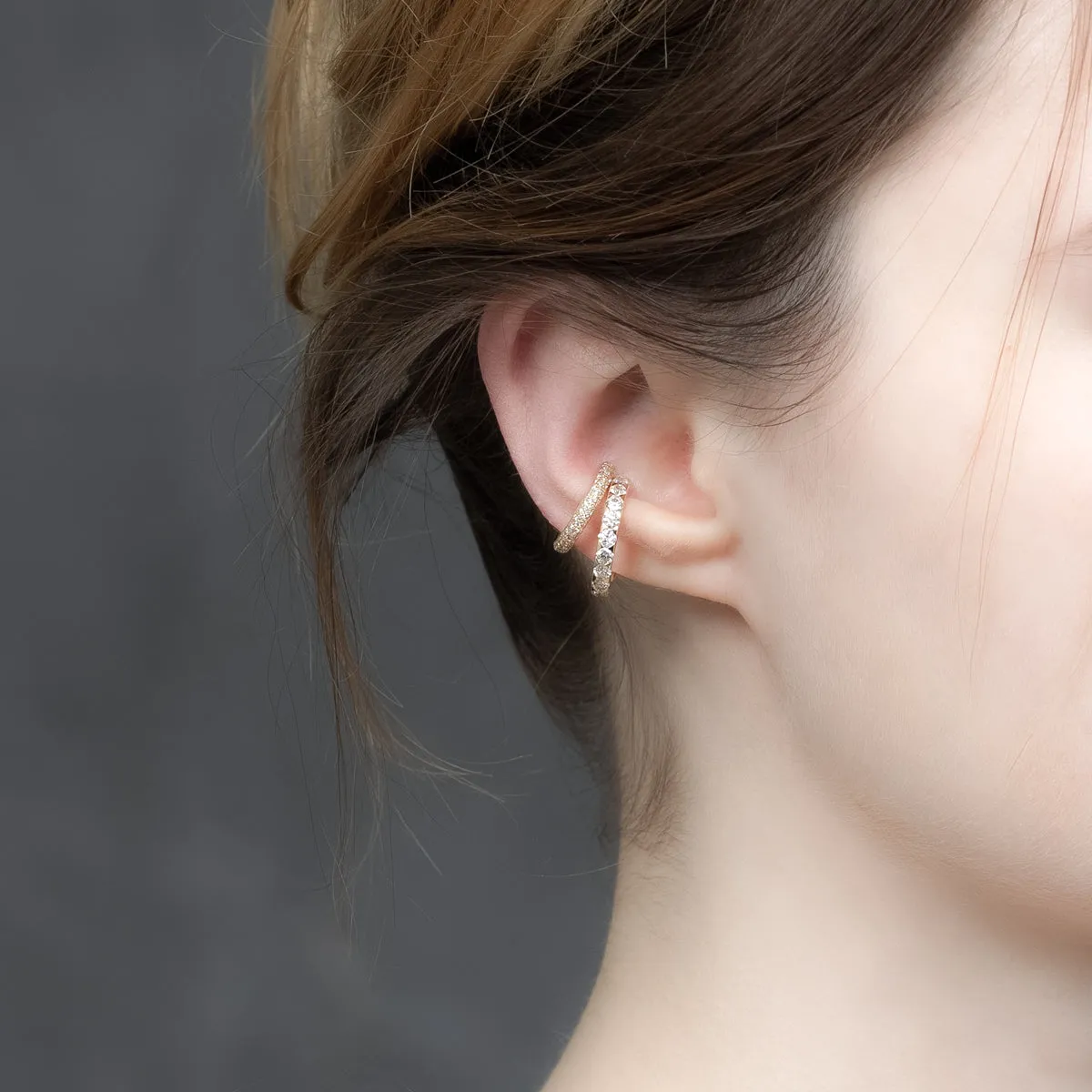 18K ALL ABOUT BASICS 3-Row Pavé Diamond Ear Cuff Small size