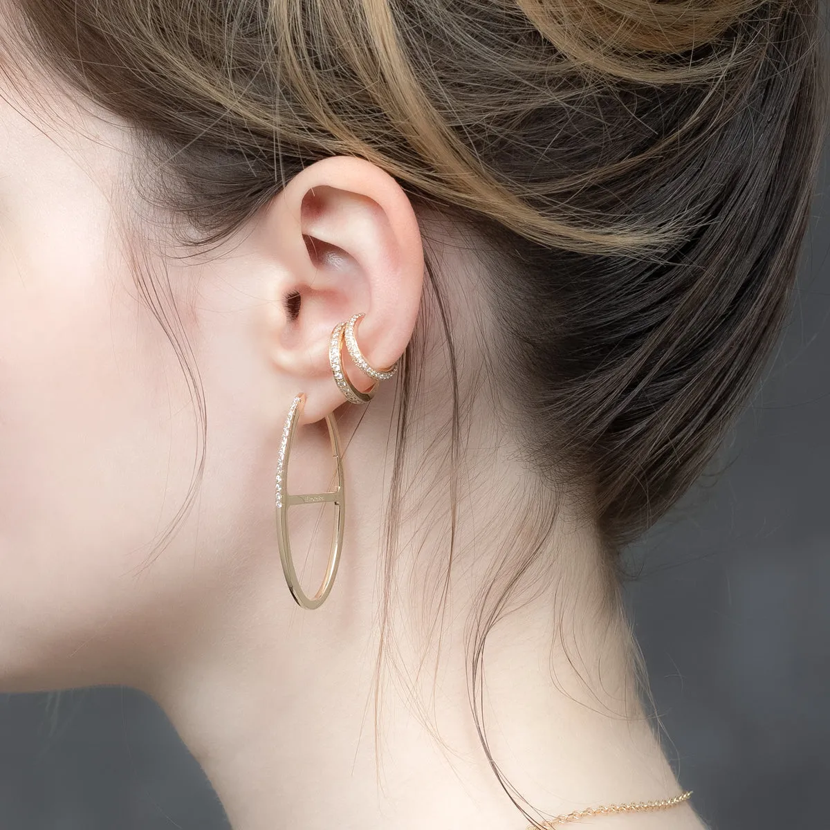 18K ALL ABOUT BASICS 3-Row Pavé Diamond Ear Cuff Small size