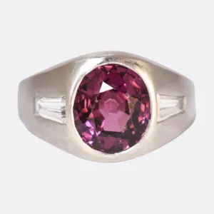 1920's Art Deco Platinum Garnet and Diamond Signet Ring
