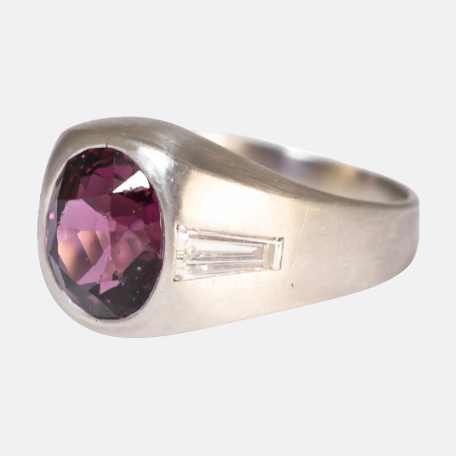 1920's Art Deco Platinum Garnet and Diamond Signet Ring