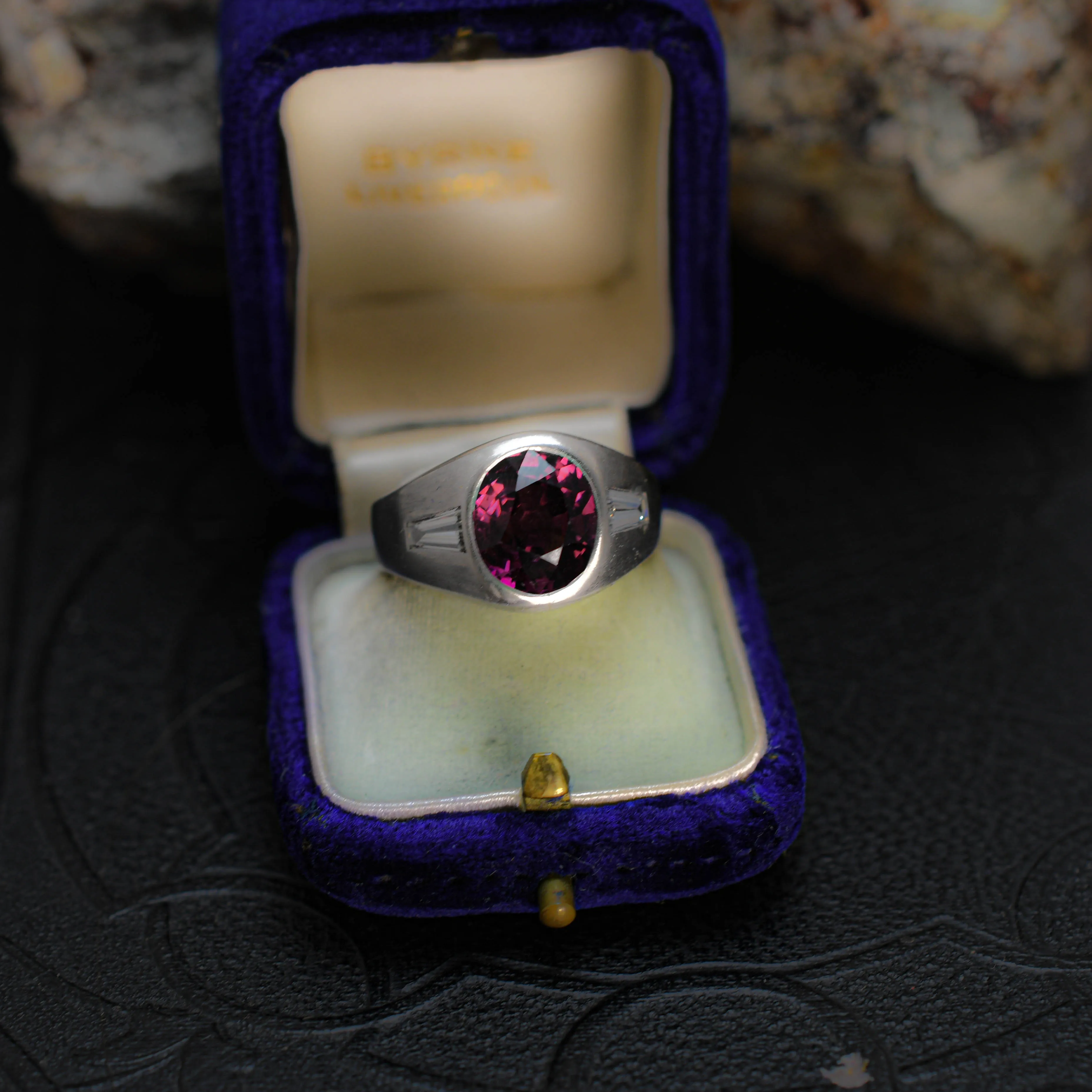 1920's Art Deco Platinum Garnet and Diamond Signet Ring