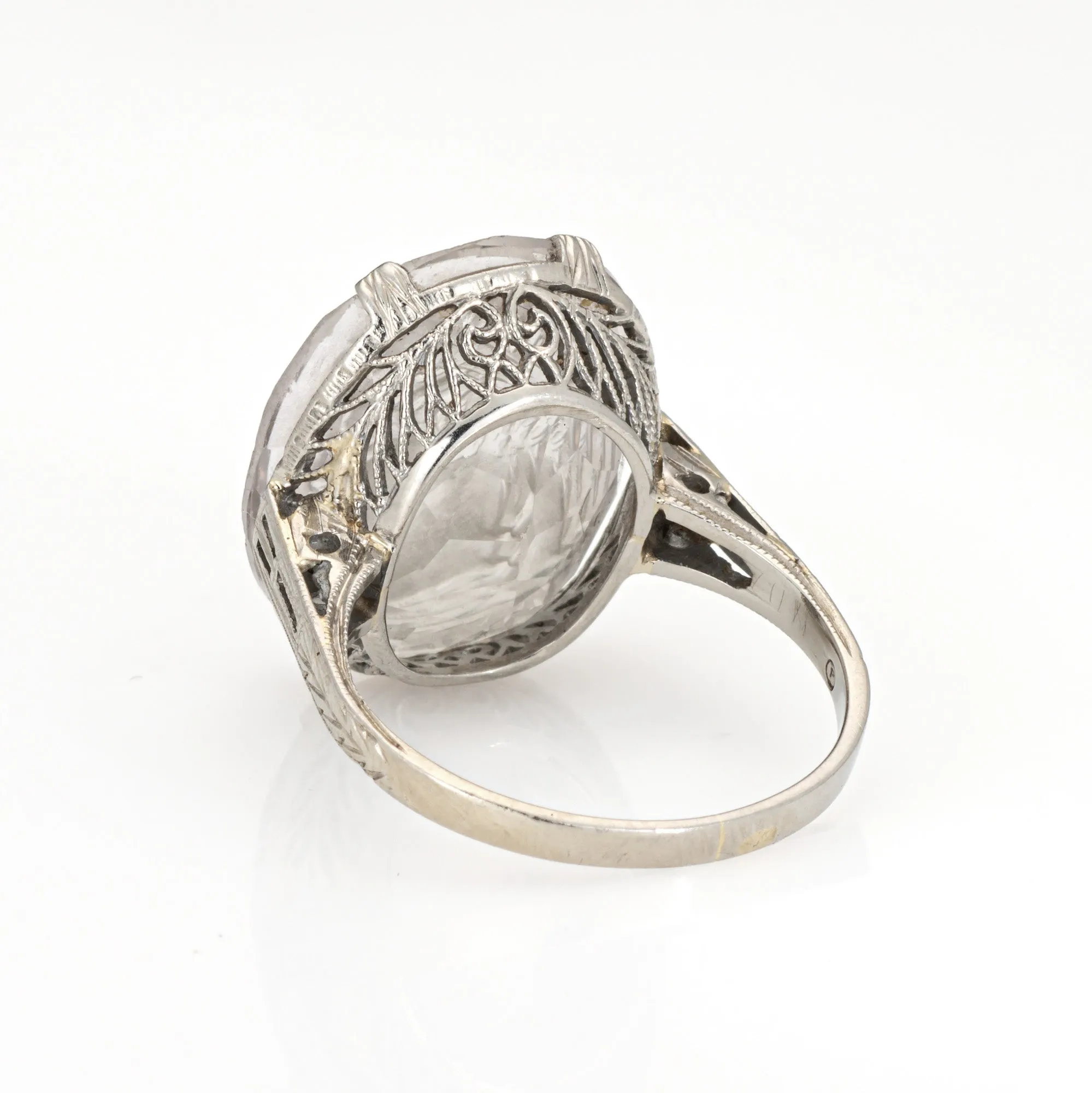 1920s Art Deco Rock Crystal Intaglio Ring Vintage 18k White Gold Sz 5.75 Jewelry