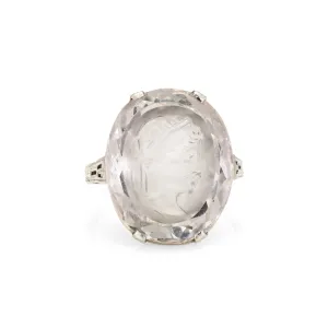 1920s Art Deco Rock Crystal Intaglio Ring Vintage 18k White Gold Sz 5.75 Jewelry