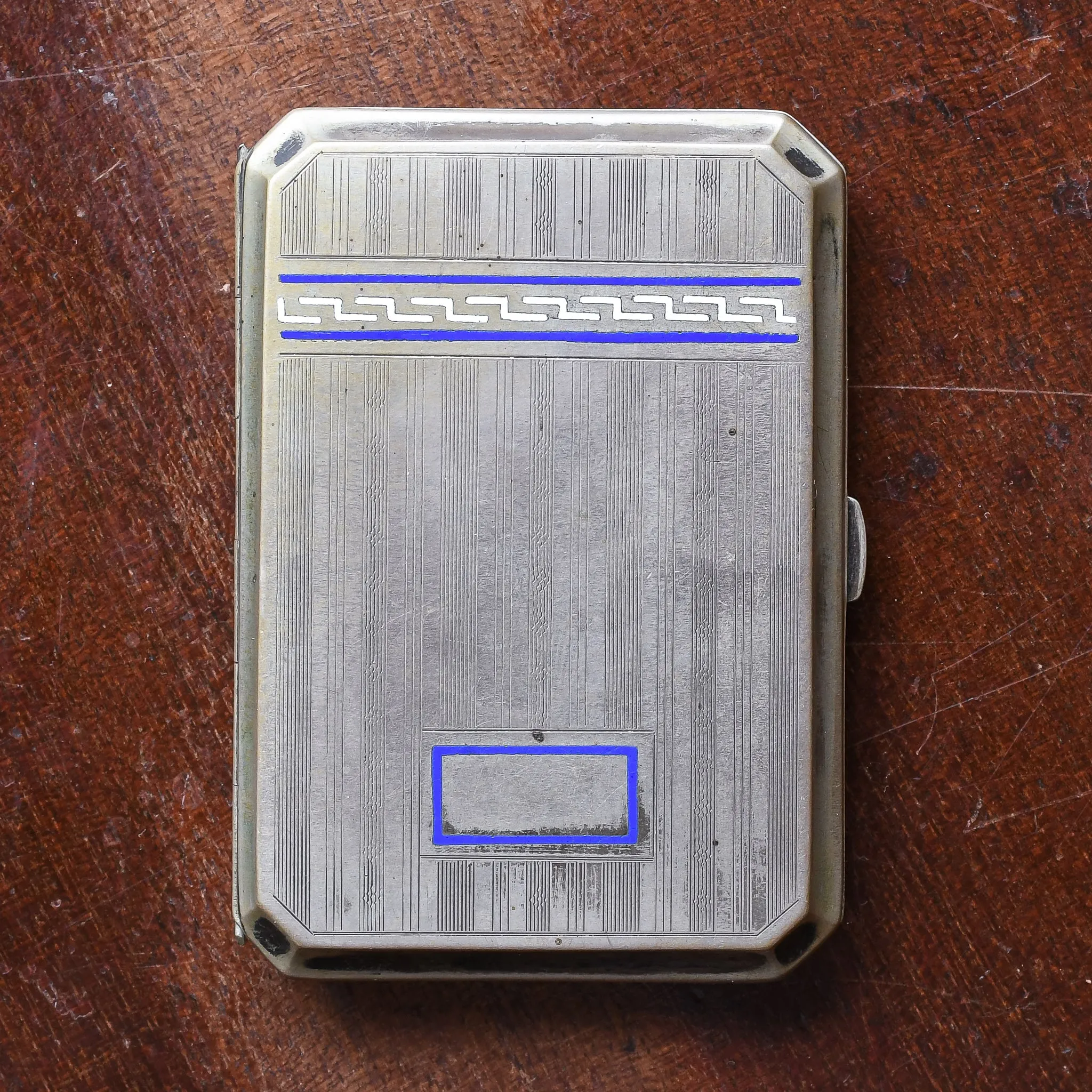 1920s Blue & White Enamel "Greek Key" Cigarette Case