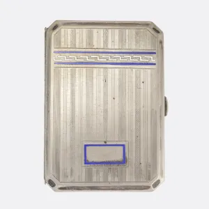 1920s Blue & White Enamel "Greek Key" Cigarette Case