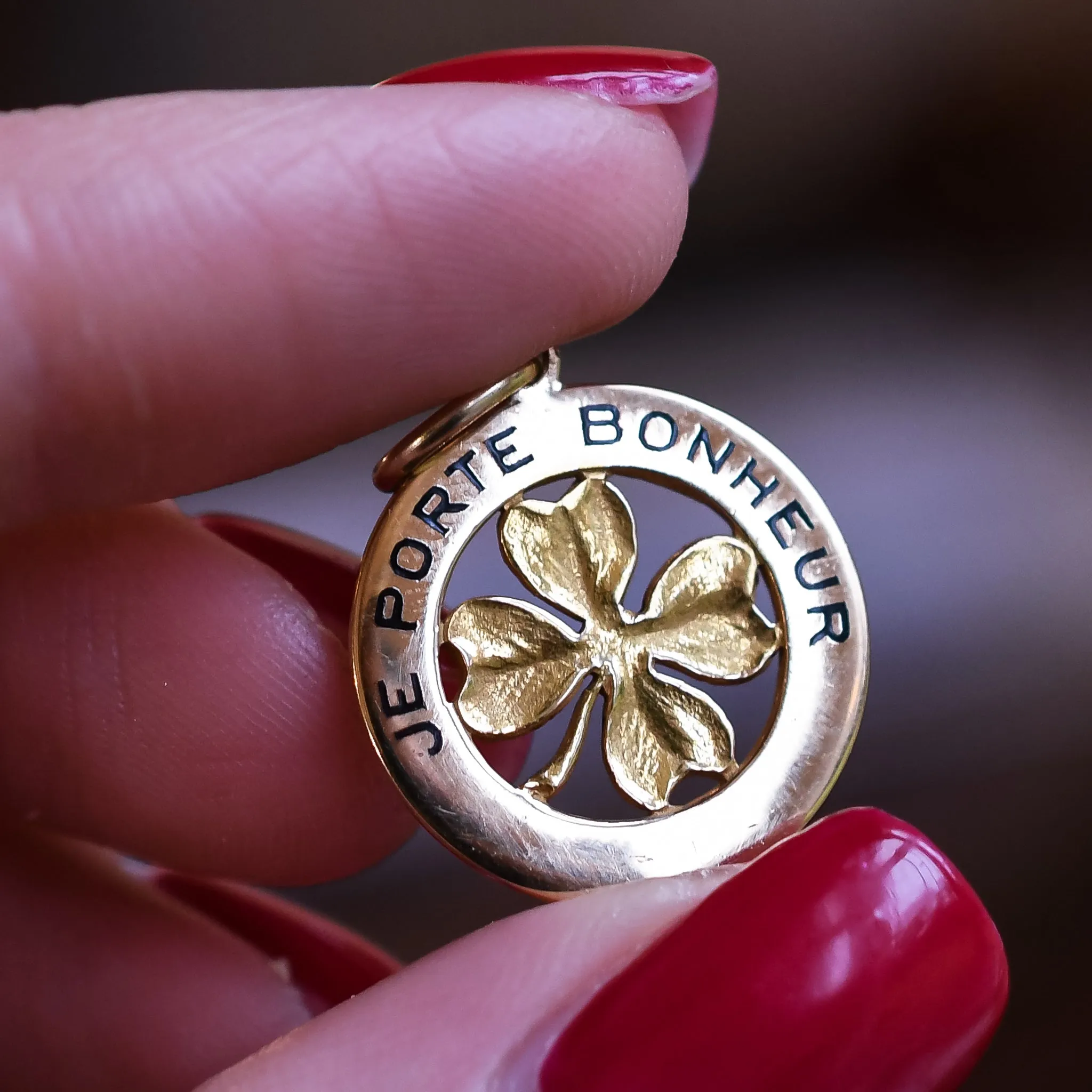 1920's French "I Bring Good Luck" Gold Charm