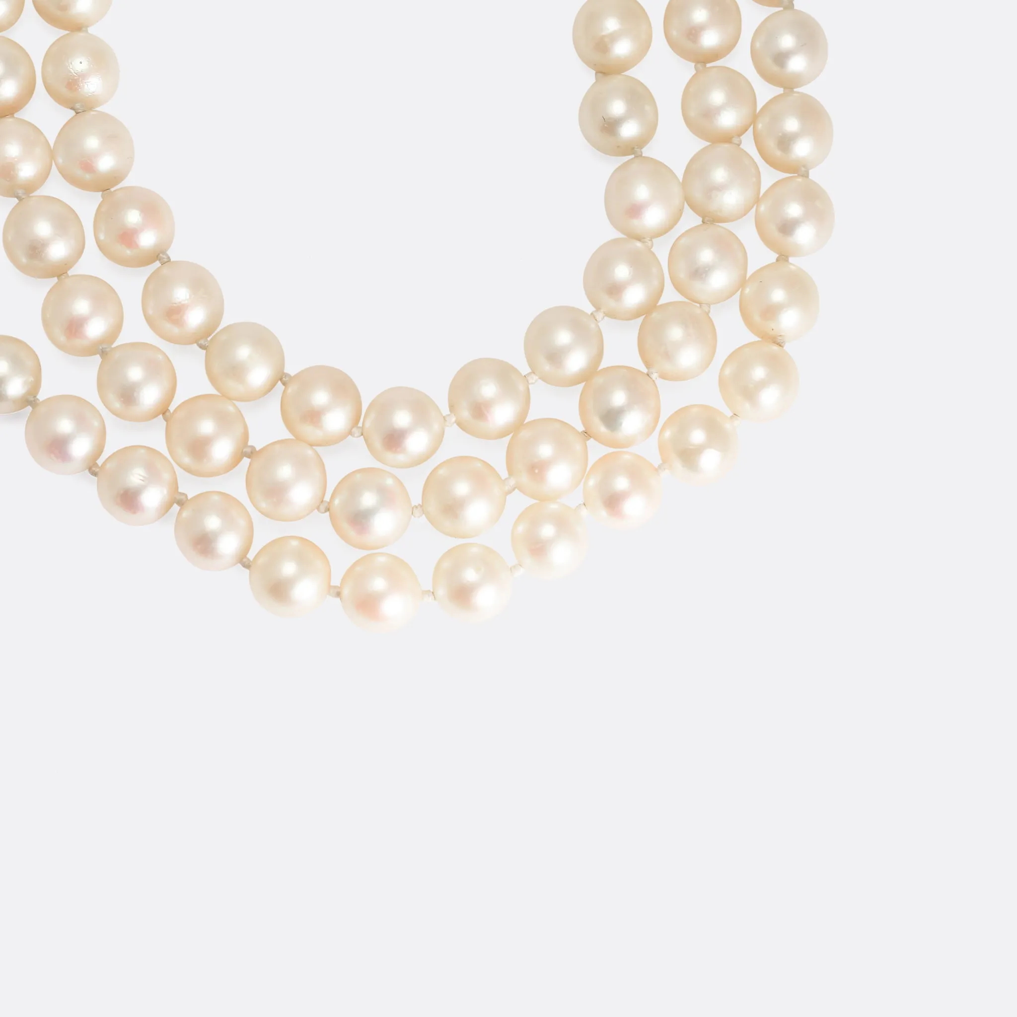1920's Three Strand Pearl Necklace with Amethyst Clasp