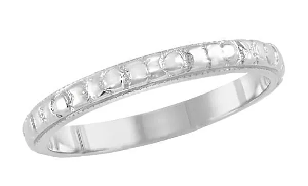 1920's Vintage Art Deco Carved Heirloom Wedding Ring in 18K White Gold - Size 5.5