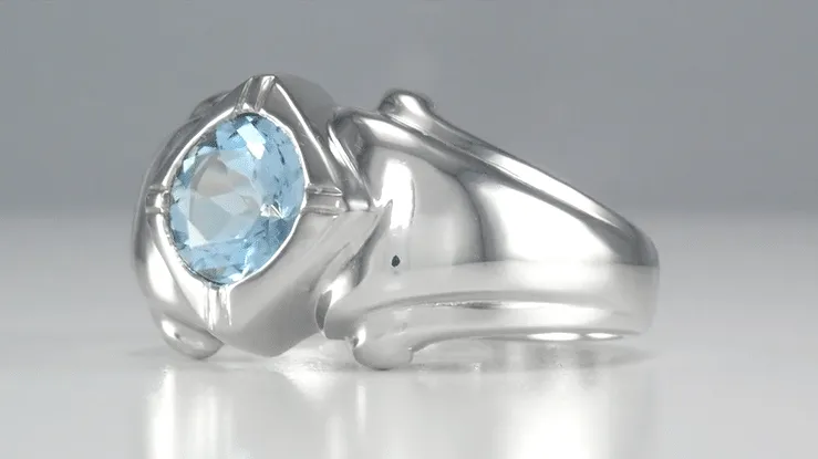1920's Vintage Style Art Deco Aquamarine Ring for a Man in 14 Karat White Gold