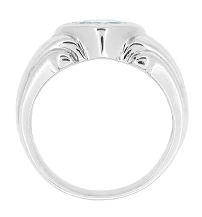 1920's Vintage Style Art Deco Aquamarine Ring for a Man in 14 Karat White Gold