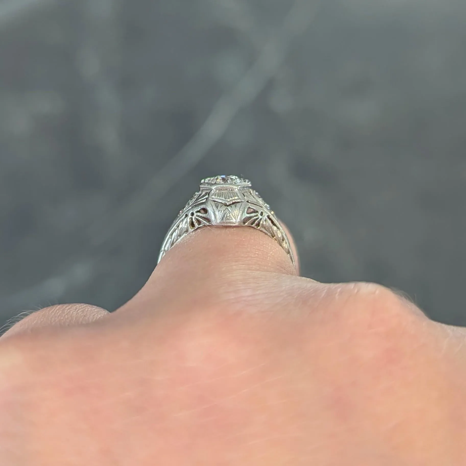 1926 Art Deco 0.38 CTW Old European Diamond Platinum Vintage Starburst Engagement Ring