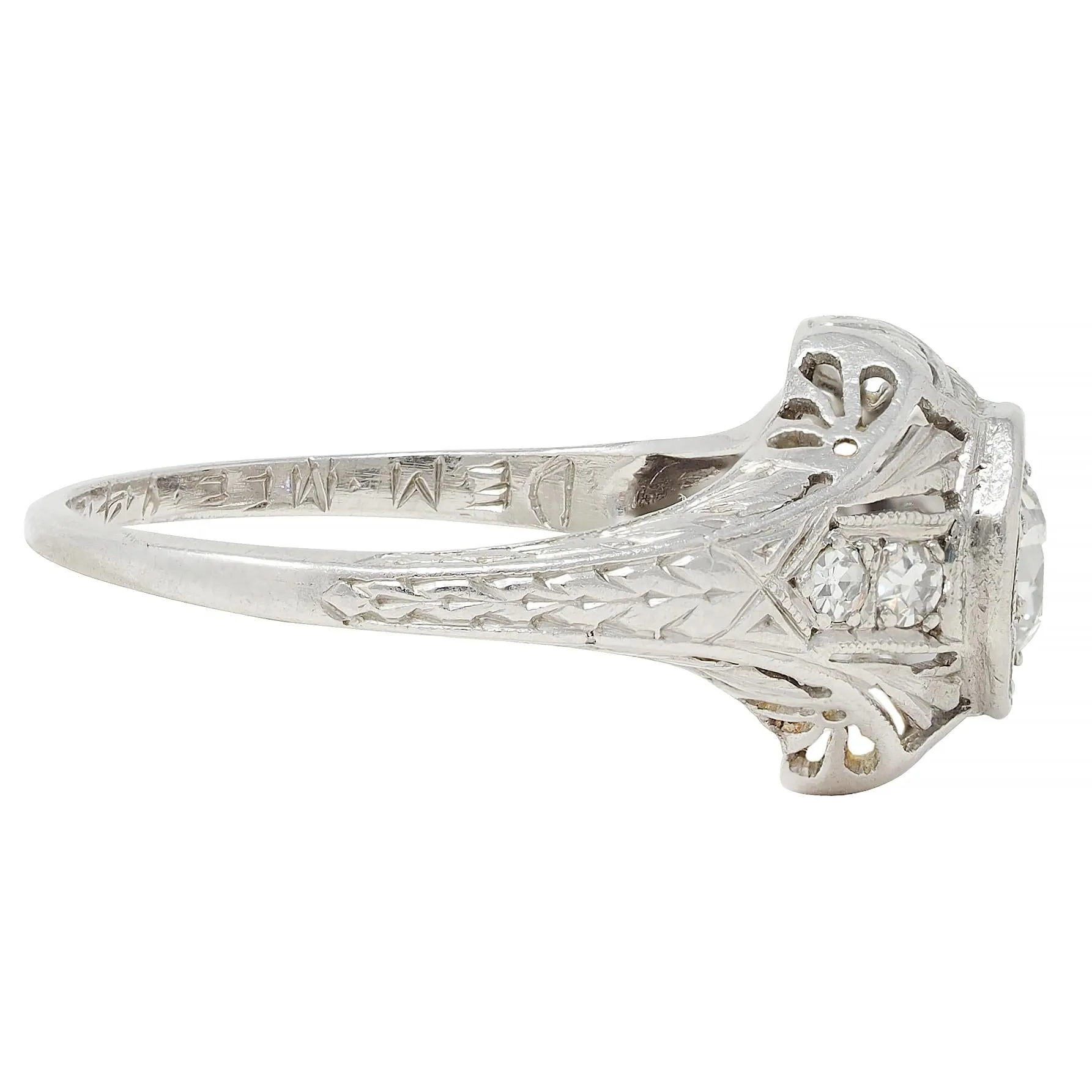 1926 Art Deco 0.38 CTW Old European Diamond Platinum Vintage Starburst Engagement Ring