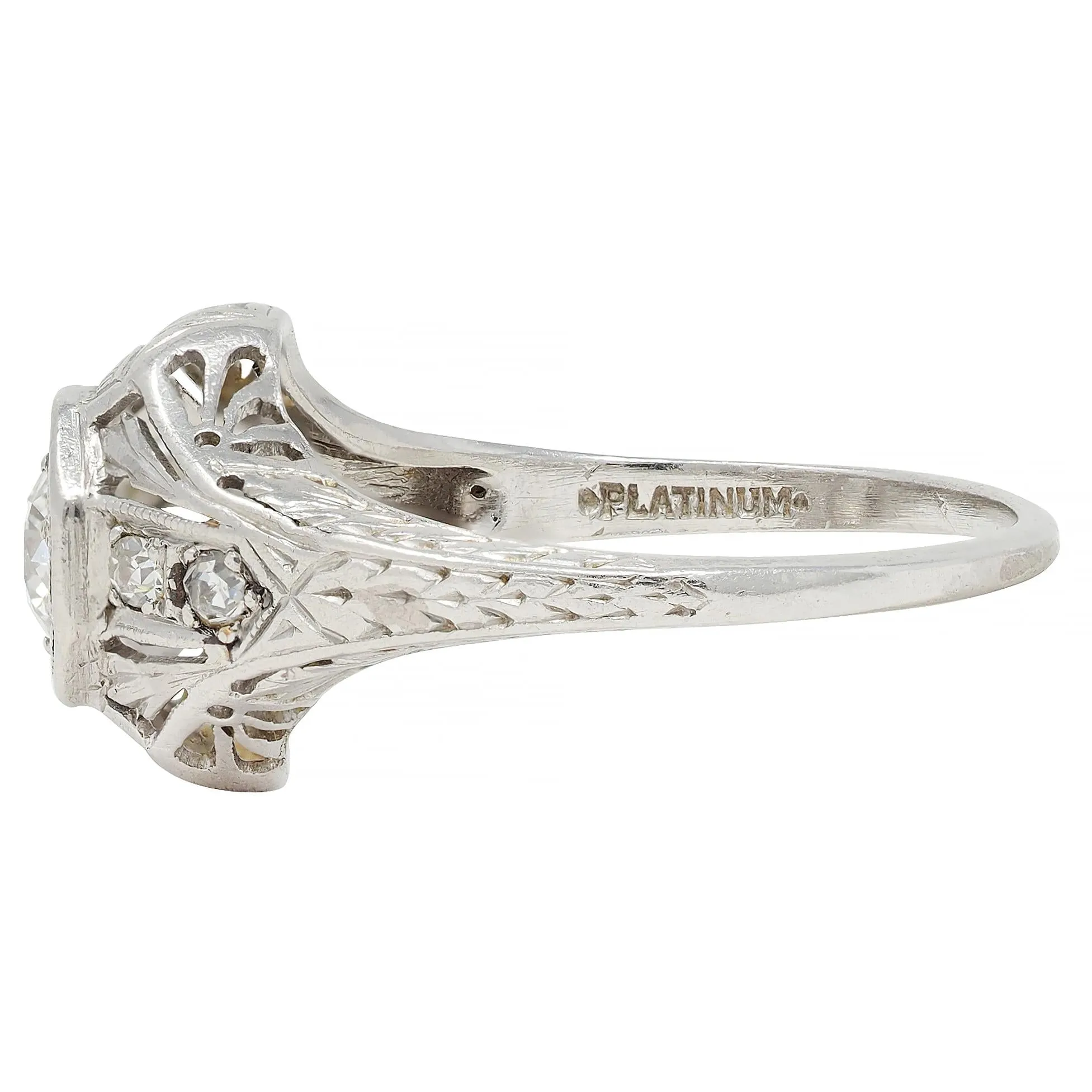 1926 Art Deco 0.38 CTW Old European Diamond Platinum Vintage Starburst Engagement Ring
