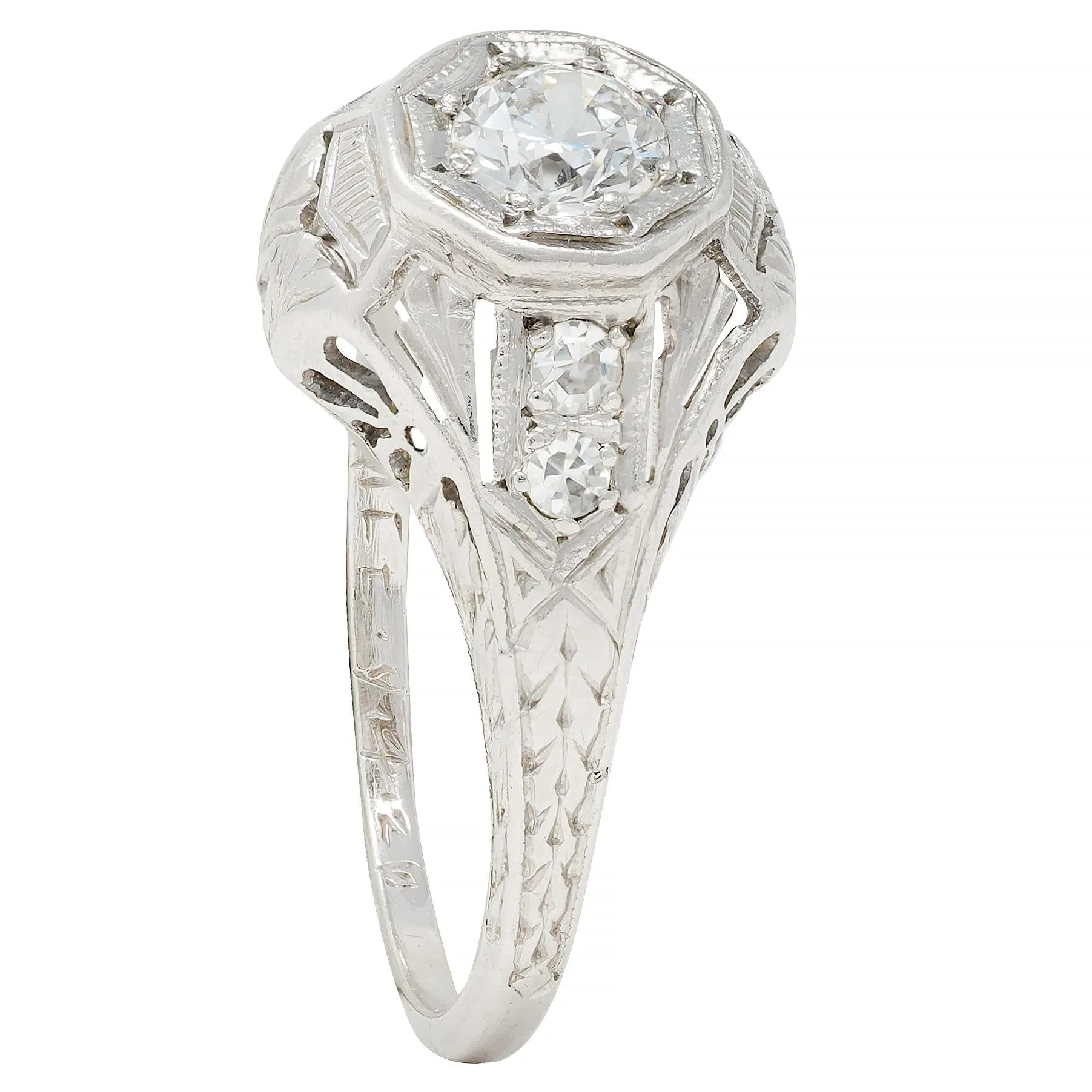 1926 Art Deco 0.38 CTW Old European Diamond Platinum Vintage Starburst Engagement Ring