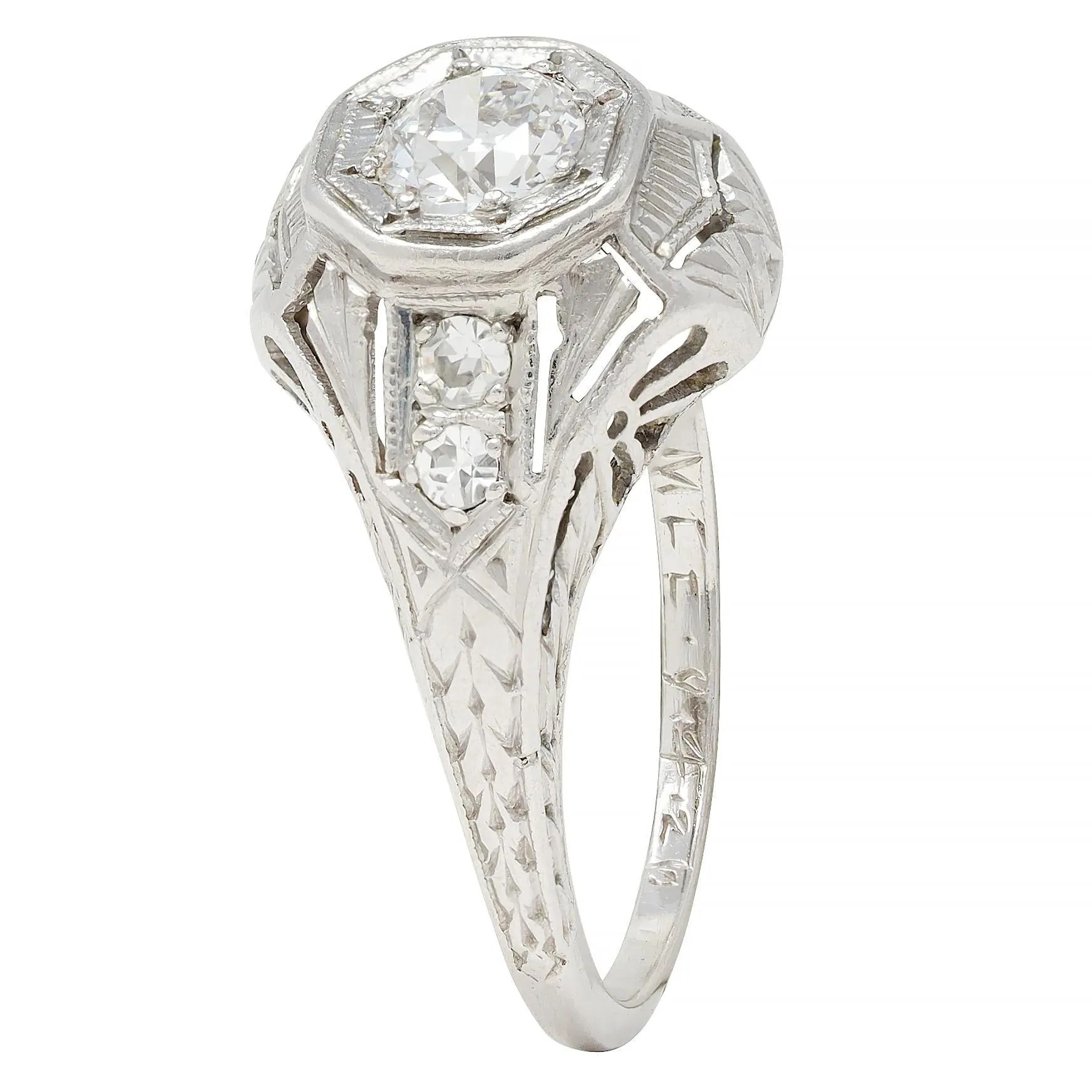 1926 Art Deco 0.38 CTW Old European Diamond Platinum Vintage Starburst Engagement Ring