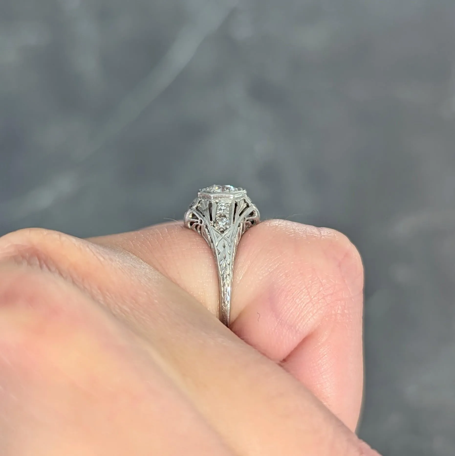 1926 Art Deco 0.38 CTW Old European Diamond Platinum Vintage Starburst Engagement Ring