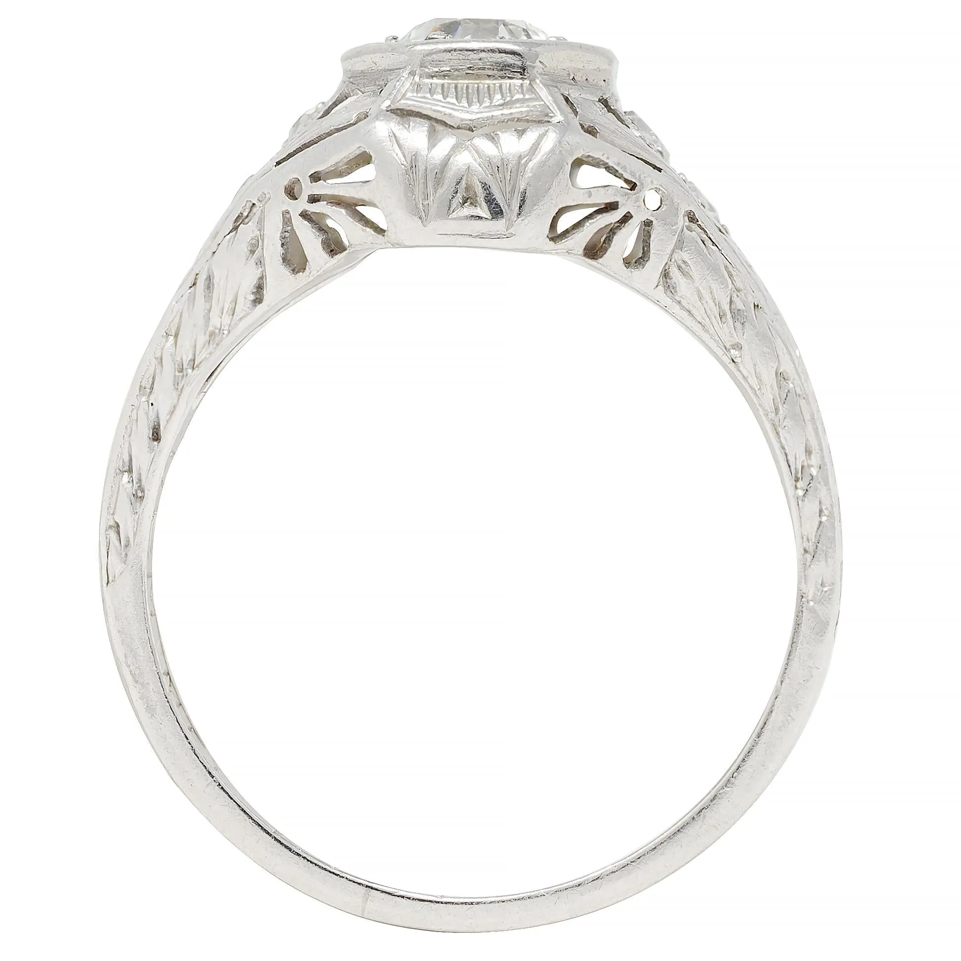 1926 Art Deco 0.38 CTW Old European Diamond Platinum Vintage Starburst Engagement Ring