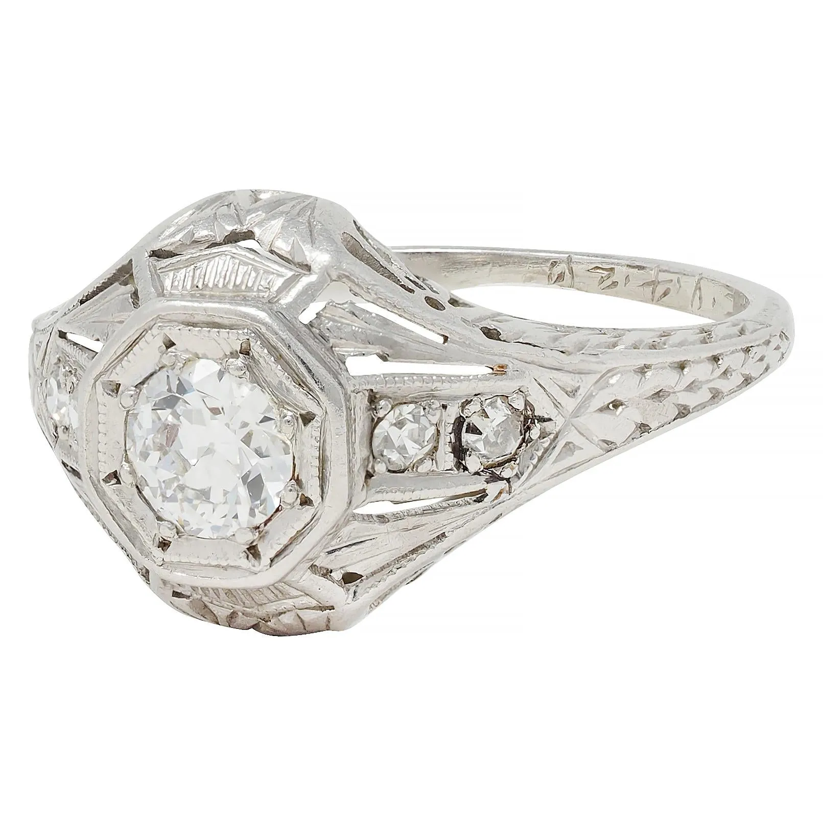 1926 Art Deco 0.38 CTW Old European Diamond Platinum Vintage Starburst Engagement Ring