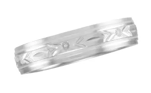 1930's Art Deco 5mm Wide Floral Carved Men's Platinum Wedding Band