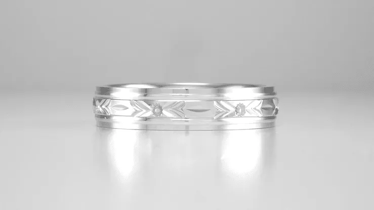 1930's Art Deco 5mm Wide Floral Carved Men's Platinum Wedding Band