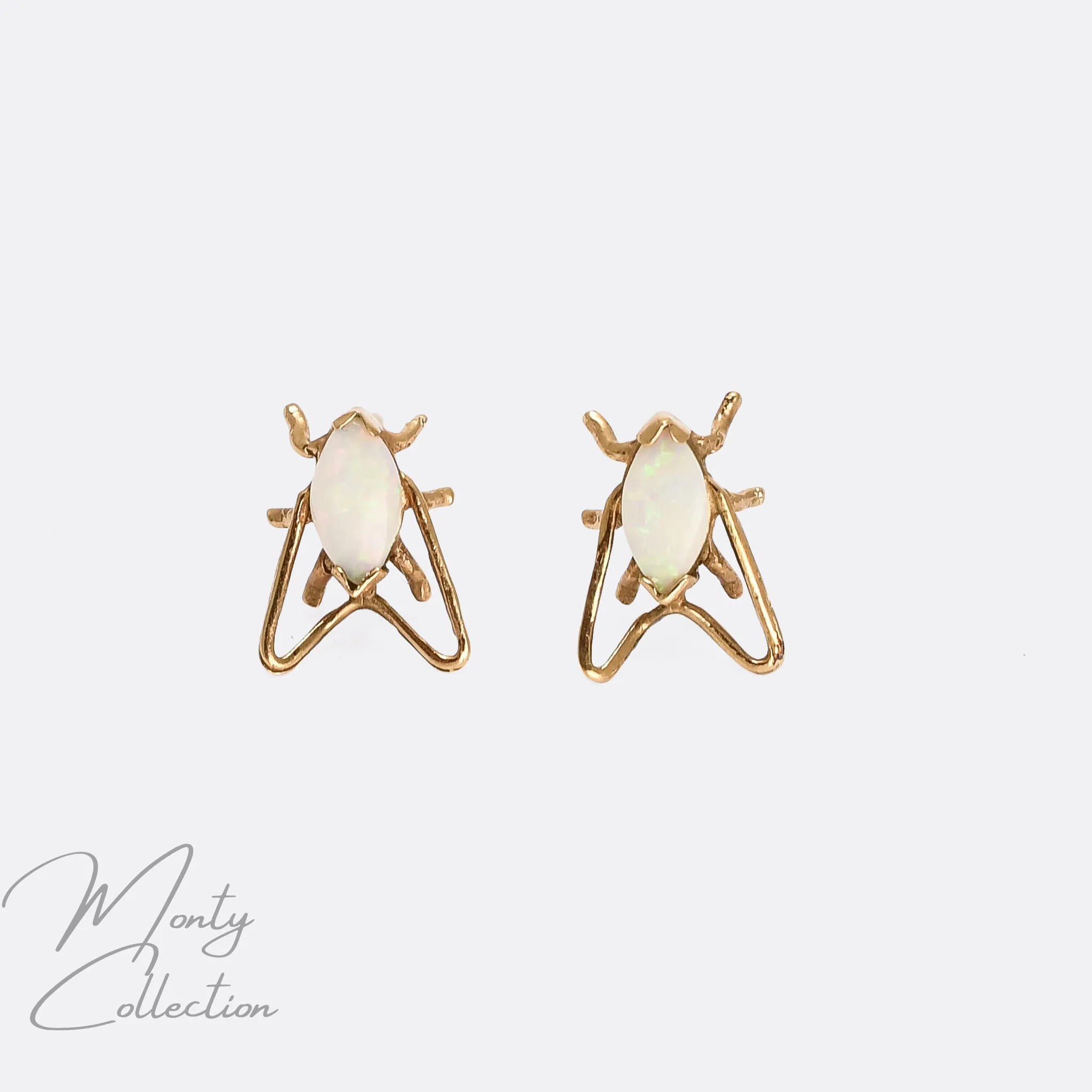 1980s Minimalist Opal Fly Studs