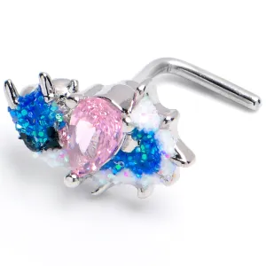 20 Gauge 7mm Pink CZ Gem Sea Monster Glitter Blue L Shape Nose Ring