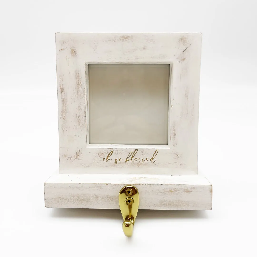 $22.00 min 6 - OH SO BLESSED WHITE WASH PHOTO STOCKING HOLDER..6.5X3X8.25