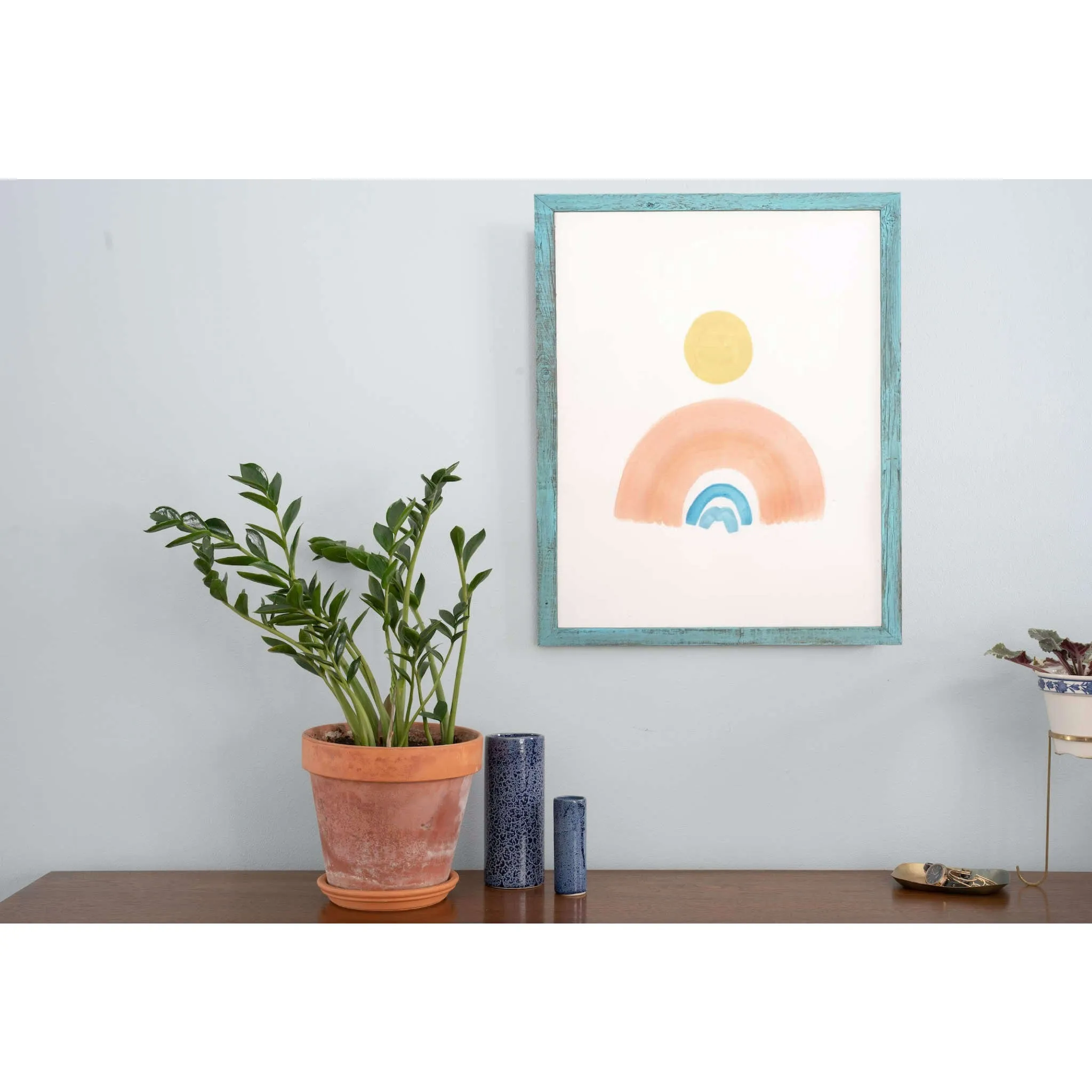 22" x 28" Rustic Farmhouse Light Aqua Blue Wood Frame