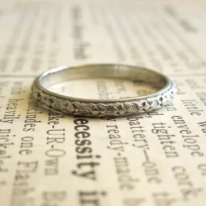 2mm Art Deco 18K White Gold Engraved Wedding Band