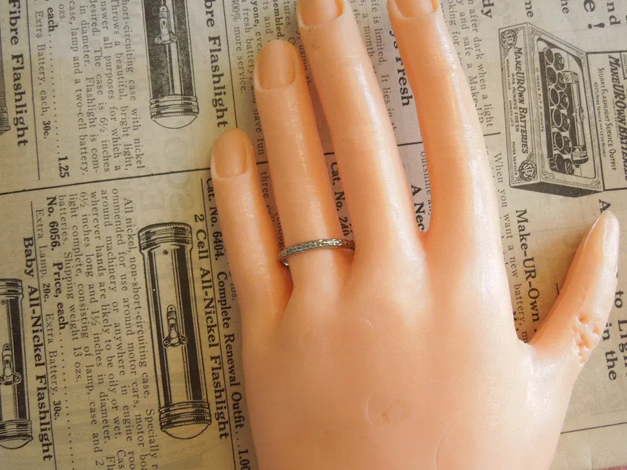 2mm Art Deco 18K White Gold Engraved Wedding Band