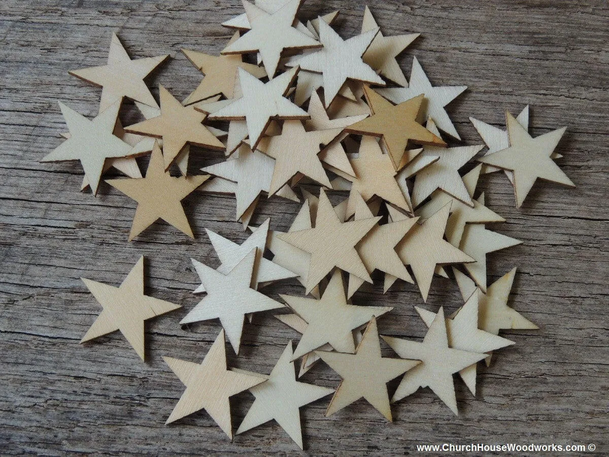 50  Wood Stars 1 inch