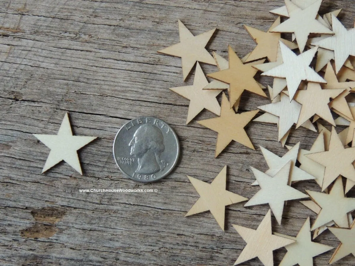 50  Wood Stars 1 inch