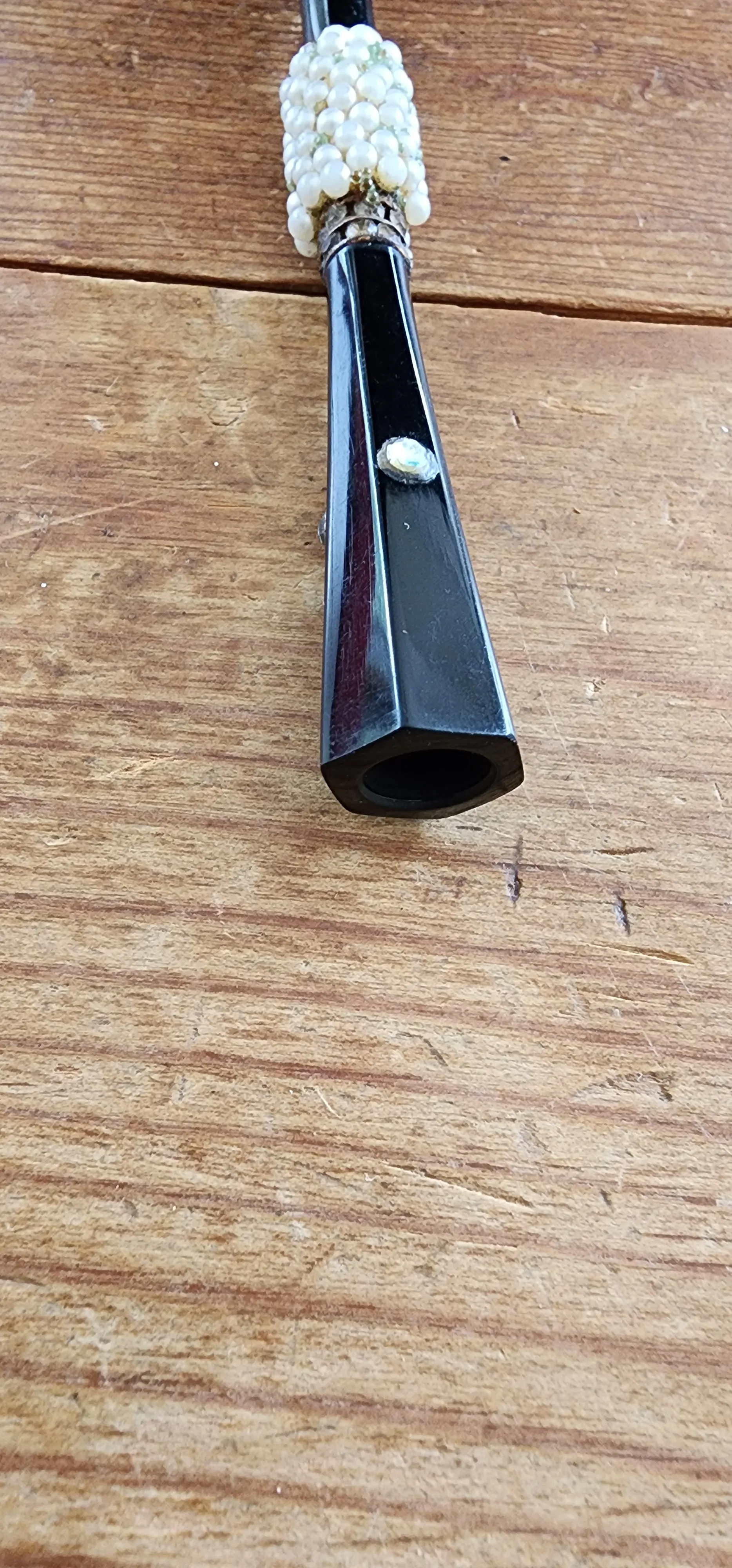 50s Black Cigarette Holder w/Rhinestones & Pearl Bead Austria