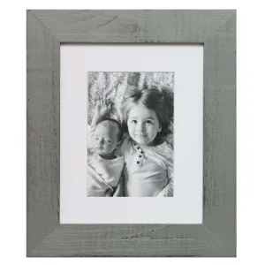 8x10 Grey Distressed Wood Frame, White Mat